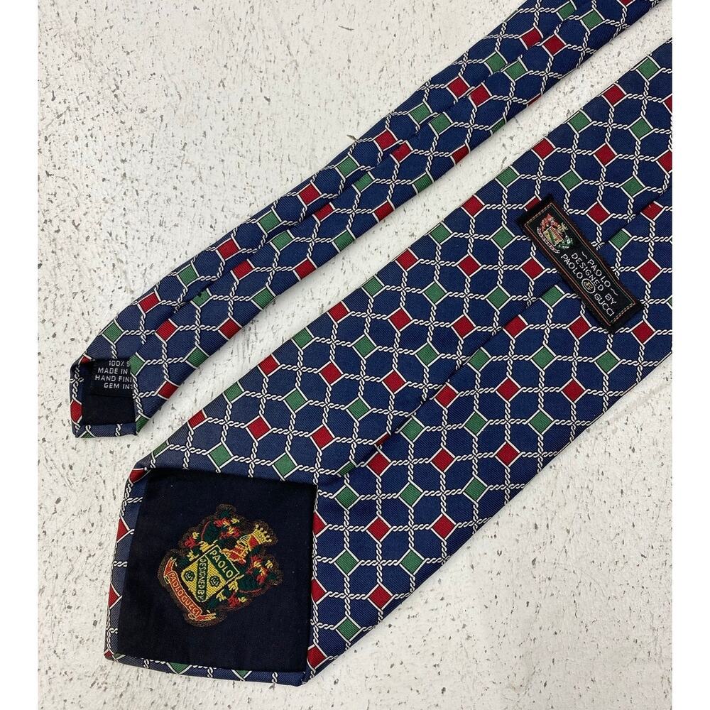 VTG Men Paolo Gucci Italy Hand Finished 100% silk geometric chain neck tie